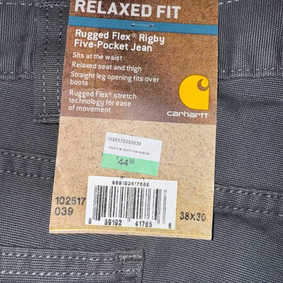 Carhartt Rugged Flex Rigby 5 Pocket Cargo Jean Size 38x30 Relaxed Fit Gray New - Picture 5 of 13